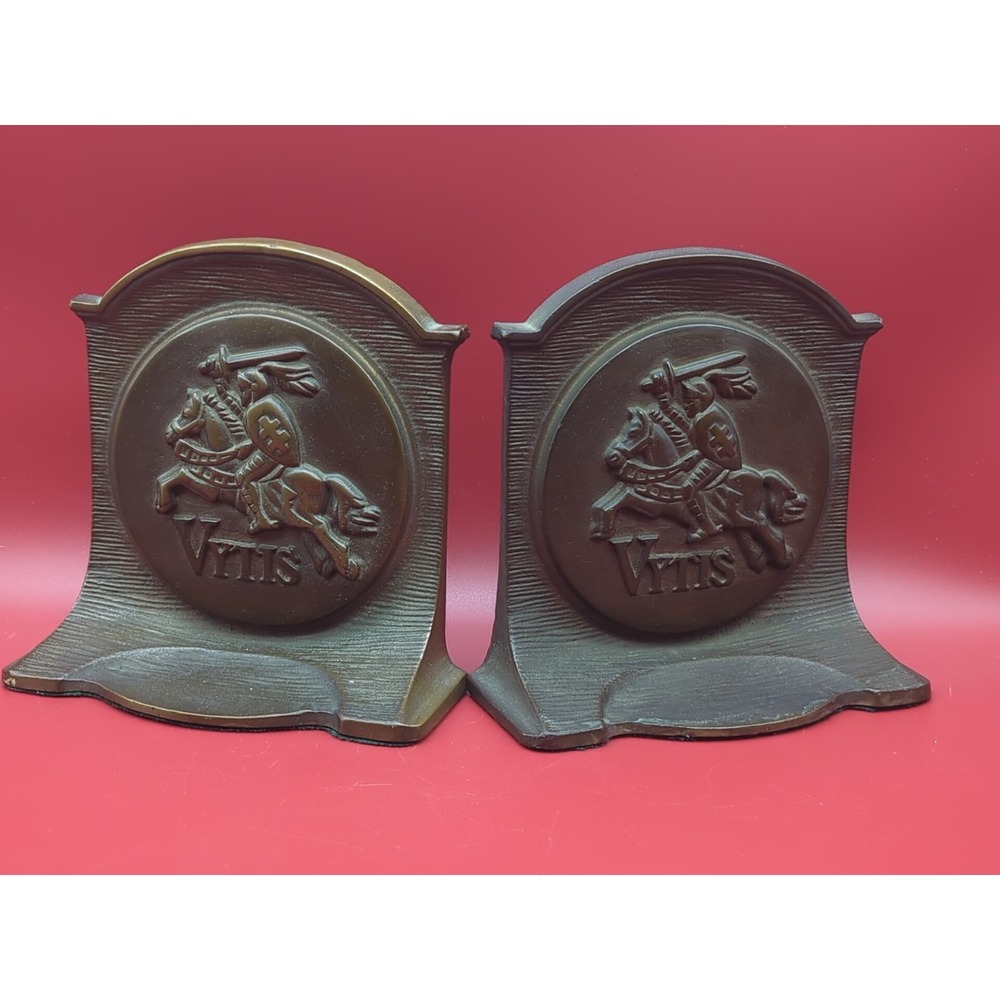 Vintage Bronze Bookends w/ Depicting Medieval Scene Knight on Horse